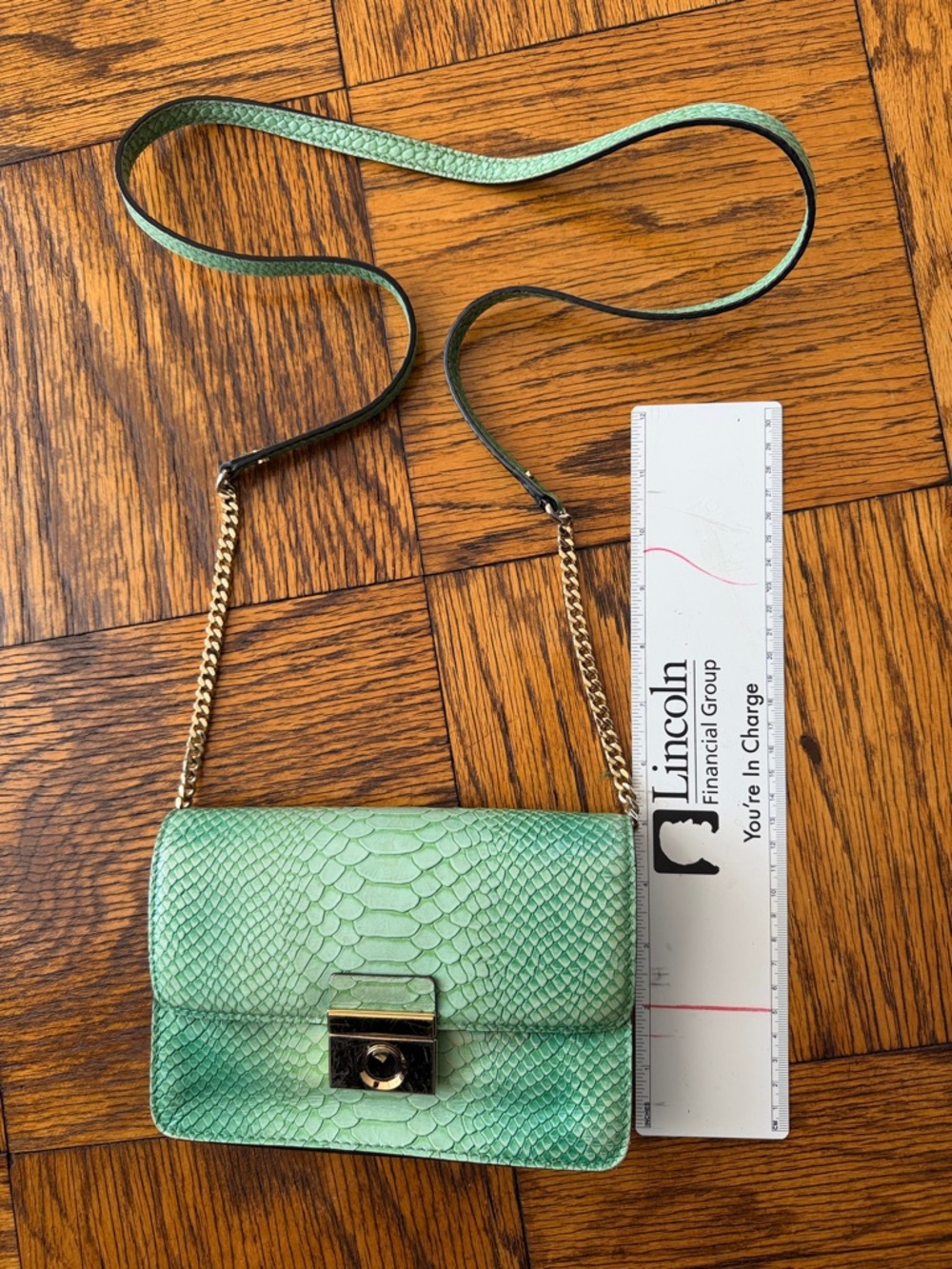 Milly green Snake-Embossed Crossbody with Chain Strap